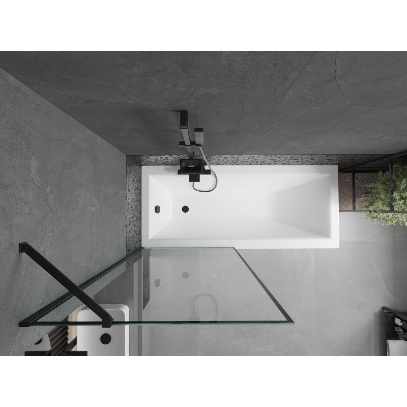 Mexen Cubik cadă dreptunghiulară 150 x 70 cm cu carcasă și paravan cu 1 canat de 80 cm, model negru - 550315070X9508007070