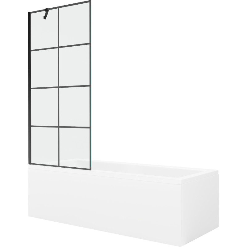 Mexen Cubik téglalap alakú kád 150 x 70 cm burkolattal és 1-szárnyú paravánnal 80 cm, fekete minta - 550315070X9508007077