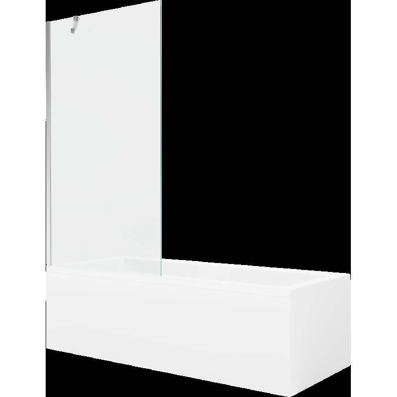 Mexen Cubik cadă dreptunghiulară de 150 x 70 cm cu panouri si paravan cu 1 aripă 90 cm, transparent, crom - 550315070X9509000001