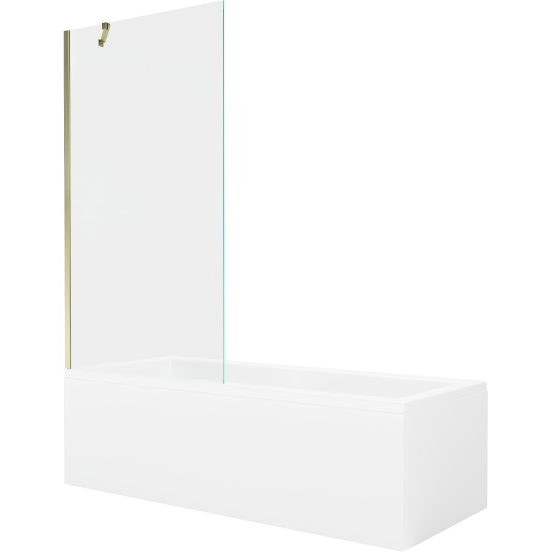 Mexen Cubik négyszögletes fürdőkád 150 x 70 cm burkolattal és 1-szárnyú paravánnal 90 cm, átlátszó, arany