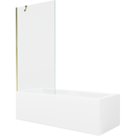 Mexen Cubik cadă dreptunghiulară 150 x 70 cm cu panou și paravan 1-foaie 90 cm, transparent, auriu - 550315070X9509000050
