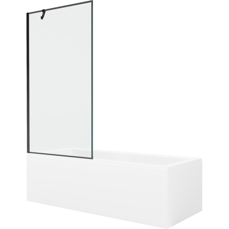 Mexen Cubik cadă dreptunghiulară 150 x 70 cm cu mască și paravan cu 1 panou, model negru - 550315070X9509007070