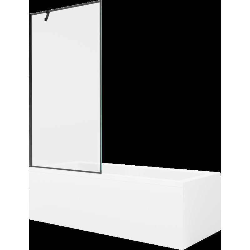 Mexen Cubik cadă dreptunghiulară de 150 x 70 cm cu panouri si paravan cu 1 aripă 90 cm, Model negru - 550315070X9509007070