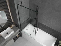 Mexen Cubik cadă dreptunghiulară de 150 x 70 cm cu panouri si paravan cu 1 aripă 90 cm, Model negru - 550315070X9509007070