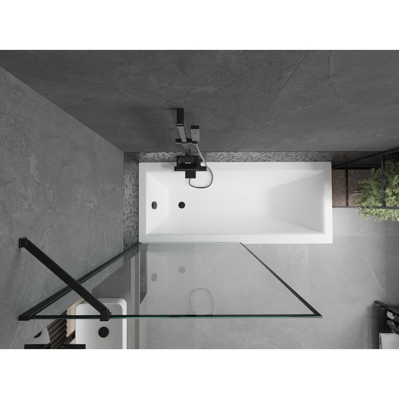 Mexen Cubik cadă dreptunghiulară 150 x 70 cm cu mască și paravan cu 1 panou, model negru - 550315070X9509007070