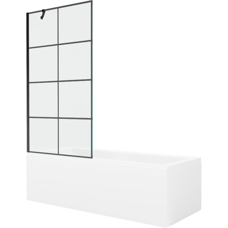 Mexen Cubik 150 x 70 cm-es téglalap alakú kád burkolattal és 90 cm-es, egyajtós zuhanyfallal, fekete mintával