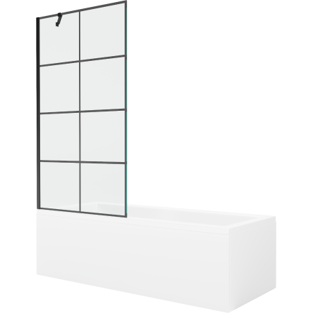Mexen Cubik cadă dreptunghiulară 150 x 70 cm cu carcasă și paravan cu 1 aripă 90 cm, model negru - 550315070X9509007077
