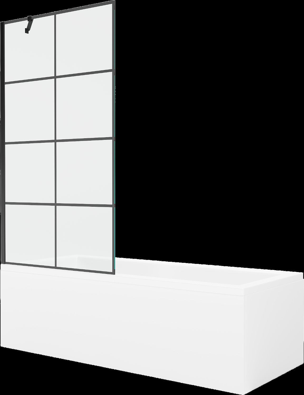 Mexen Cubik cadă dreptunghiulară de 150 x 70 cm cu panouri si paravan cu 1 aripă 90 cm, Model negru - 550315070X9509007077