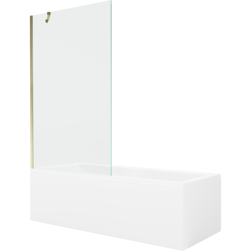 Mexen Cubik cadă dreptunghiulară 150 x 70 cm cu panou și paravan cu 1 ușă 100 cm, transparent, auriu - 550315070X9510000050