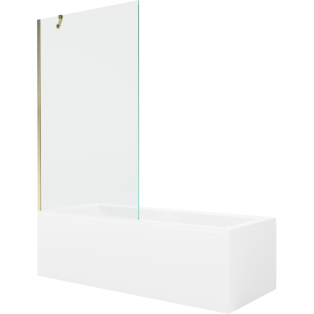 Mexen Cubik cadă dreptunghiulară 150 x 70 cm cu panou și paravan cu 1 ușă 100 cm, transparent, auriu - 550315070X9510000050