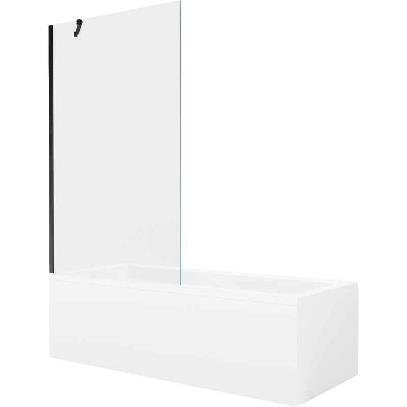 Mexen Cubik cadă dreptunghiulară 150 x 70 cm cu panou și paravan cu 1 aripă 100 cm, transparent, negru