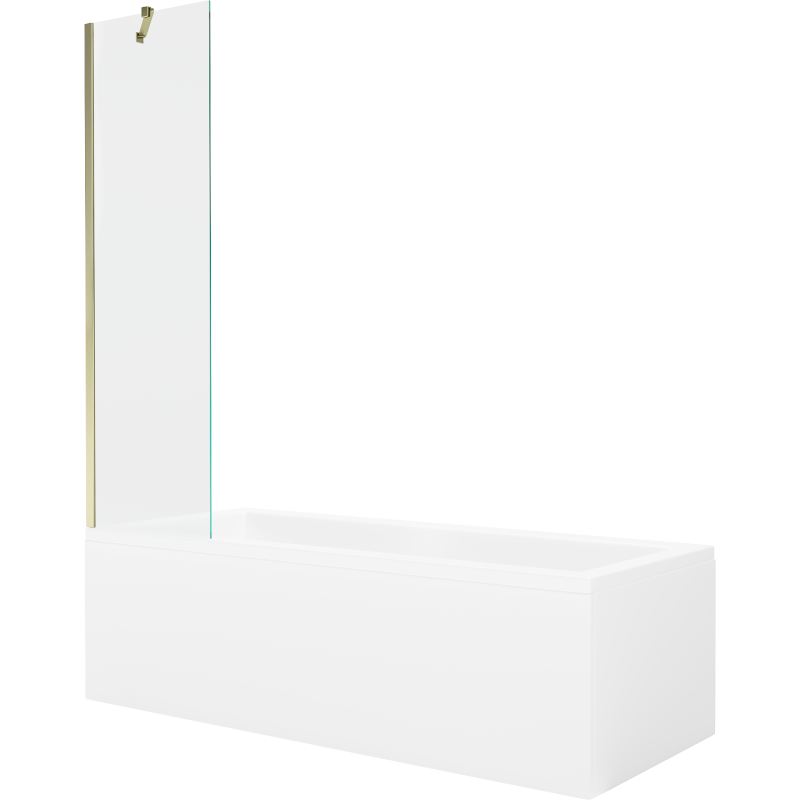 Mexen Cubik cadă dreptunghiulară 160 x 70 cm cu carcasă și paravan cu 1 panou 50 cm, transparent, auriu - 550316070X9505000050