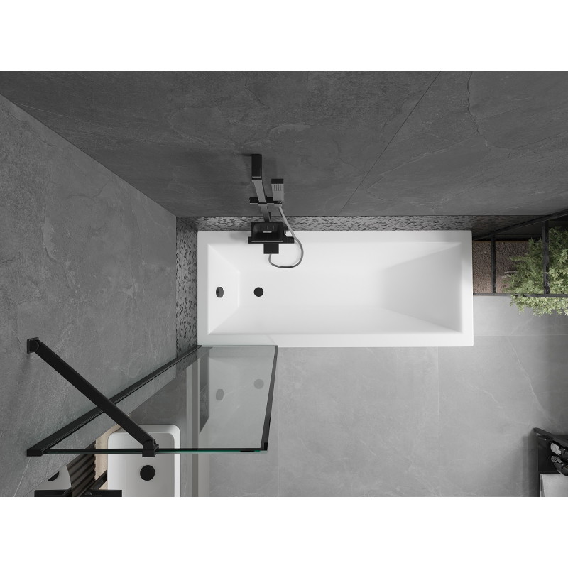Mexen Cubik cadă dreptunghiulară 160 x 70 cm cu carcasă și paravan cu 1 canat 50 cm, model negru - 550316070X9505007070