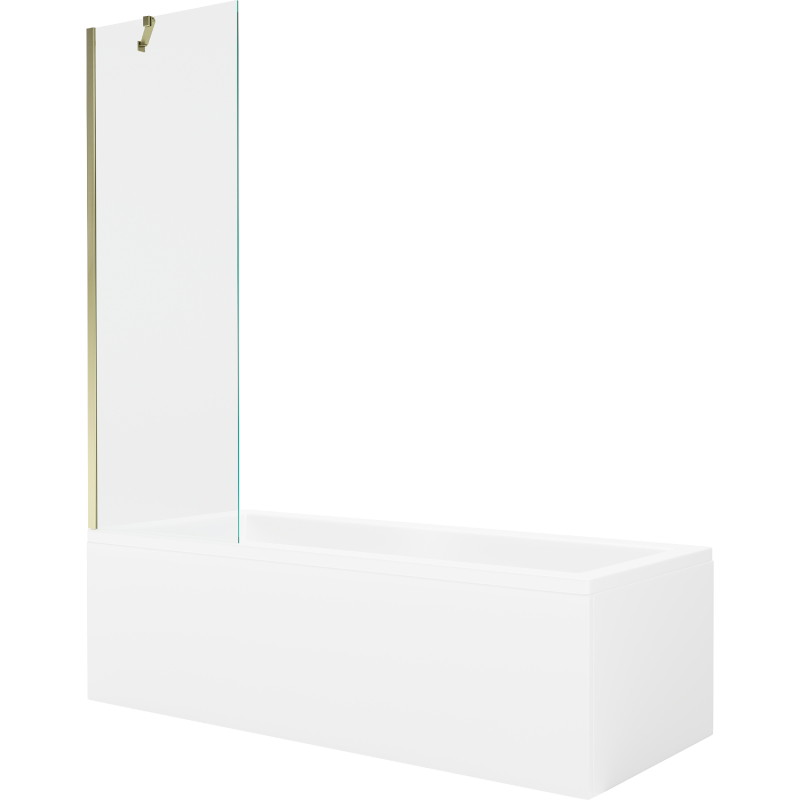 Mexen Cubik téglalap alakú kád 160 x 70 cm burkolattal és 1-szárnyas paravánnal 60 cm, átlátszó, arany