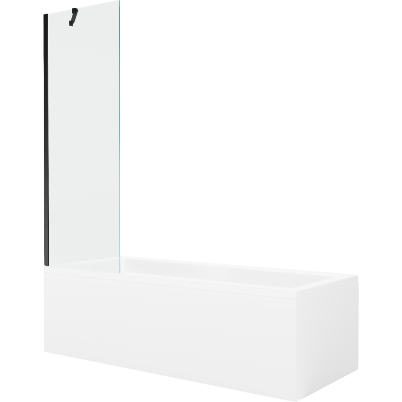 Mexen Cubik cadă dreptunghiulară 160 x 70 cm cu mască și paravan cu 1 panou, 60 cm, transparent, negru - 550316070X9506000070