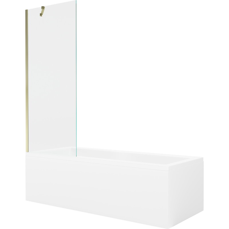 Mexen Cubik cadă dreptunghiulară 160 x 70 cm cu carcasă și paravan cu 1 panou de 70 cm, transparent, auriu