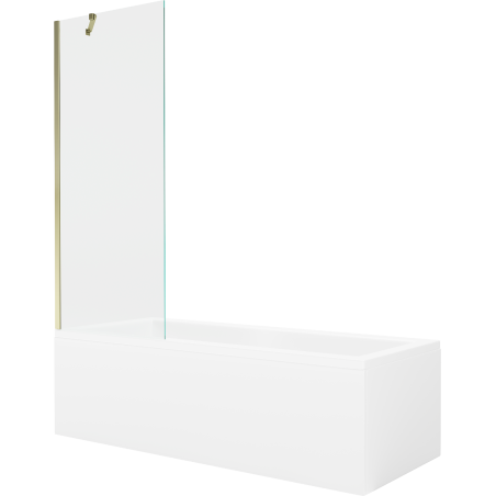 Mexen Cubik cadă dreptunghiulară 160 x 70 cm cu panou și paravan cu 1 canat 70 cm, transparent, auriu - 550316070X9507000050