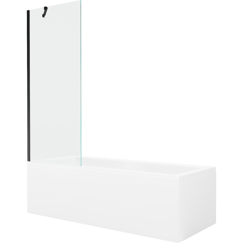 Mexen Cubik 160 x 70 cm-es téglalap alakú kád burkolattal és egyszárnyú 70 cm-es paravánnal, átlátszó, fekete