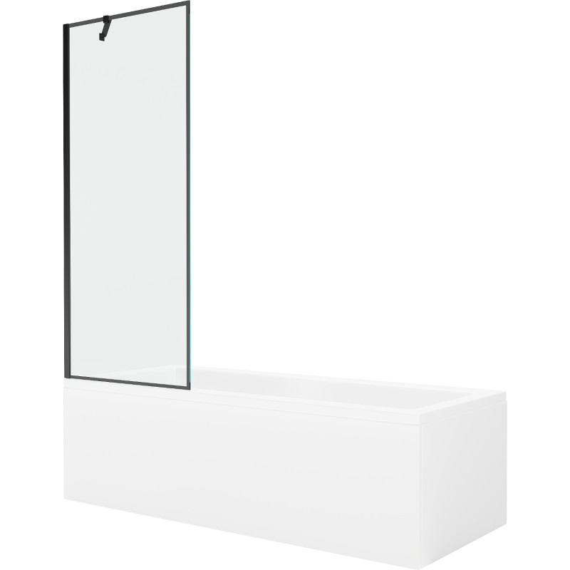 Mexen Cubik cadă dreptunghiulară 160 x 70 cm cu carcasă și paravan cu 1 canat de 70 cm, model negru - 550316070X9507007070