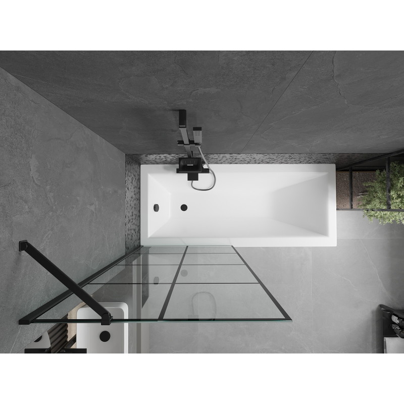 Mexen Cubik 160 x 70 cm-es téglalap alakú kád borítással és 80 cm-es egyszárnyú paravánnal, fekete minta