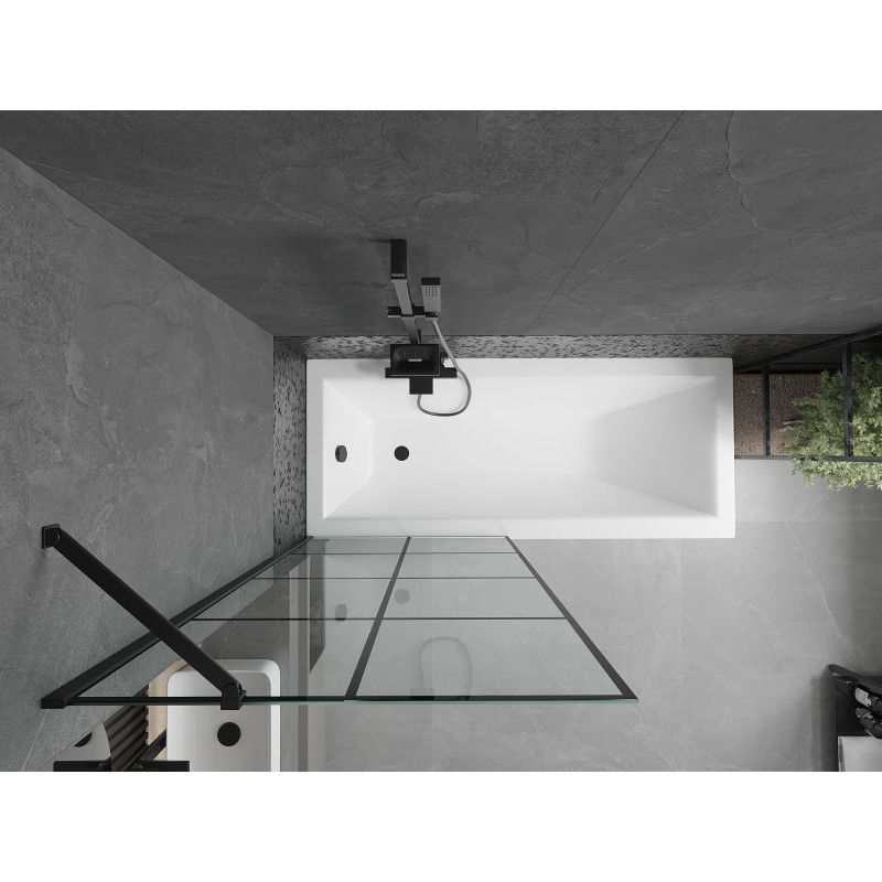 Mexen Cubik cadă dreptunghiulară 160 x 70 cm cu panou și paravan cu 1 panou 80 cm, model negru - 550316070X9508007077