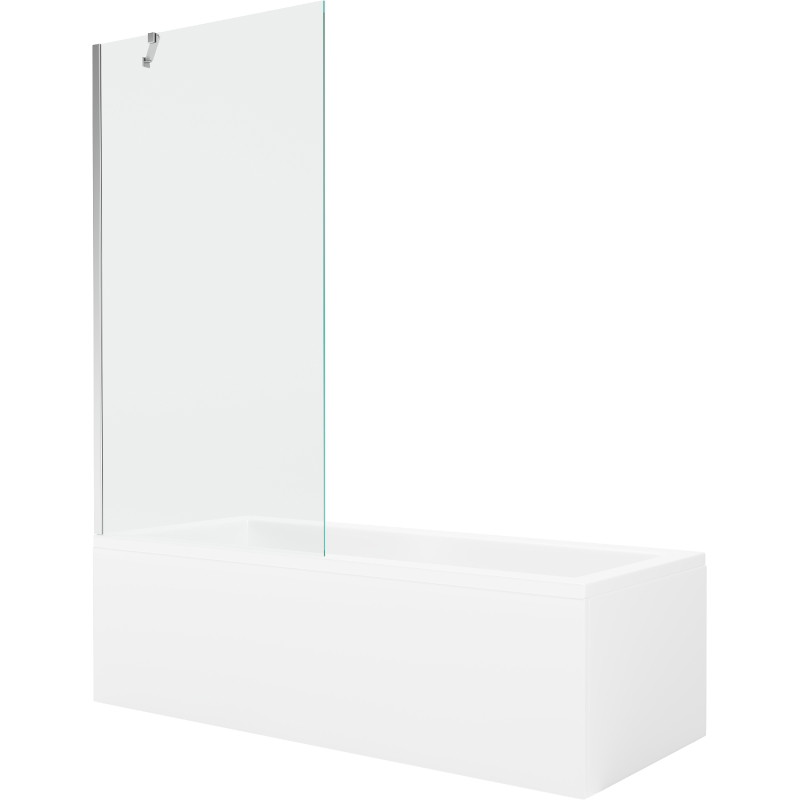 Mexen Cubik téglalap alakú kád 160 x 70 cm burkolattal és 1-szárnyú paravánnal 90 cm, átlátszó, króm