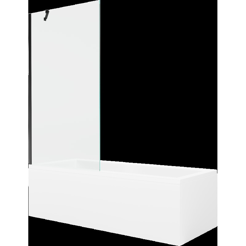 Mexen Cubik cadă dreptunghiulară de 160 x 70 cm cu panouri si paravan cu 1 aripă 90 cm, transparent, Neagră - 550316070X95090000