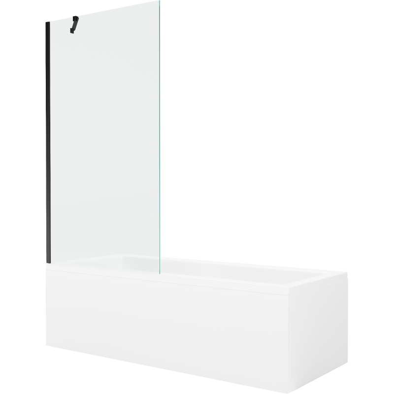 Mexen Cubik téglalap alakú kád 160 x 70 cm burkolattal és 1-szárnyas paravánnal 90 cm, átlátszó, fekete