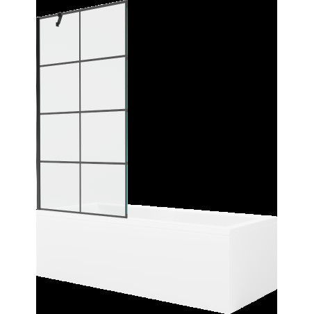 Mexen Cubik cadă dreptunghiulară de 160 x 70 cm cu panouri si paravan cu 1 aripă 90 cm, Model negru - 550316070X9509007077