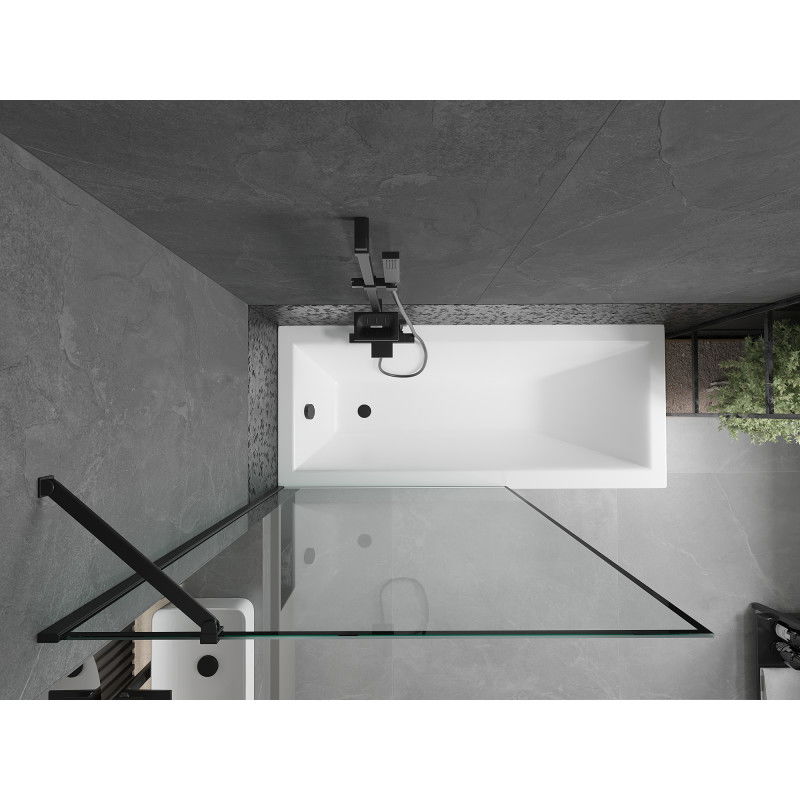 Mexen Cubik cadă dreptunghiulară 160 x 70 cm cu panou și paravan cu 1 canat 100 cm, model negru - 550316070X9510007070