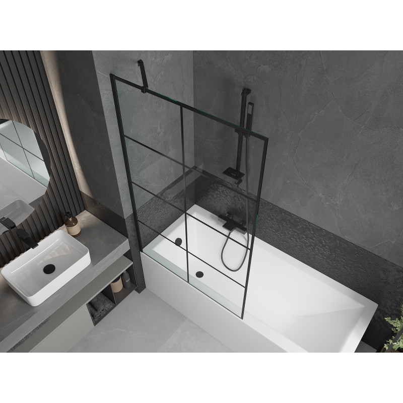 Mexen Cubik téglalap alakú kád 160 x 70 cm burkolattal és 1-szárnyú elválasztóval 100 cm, fekete mintával