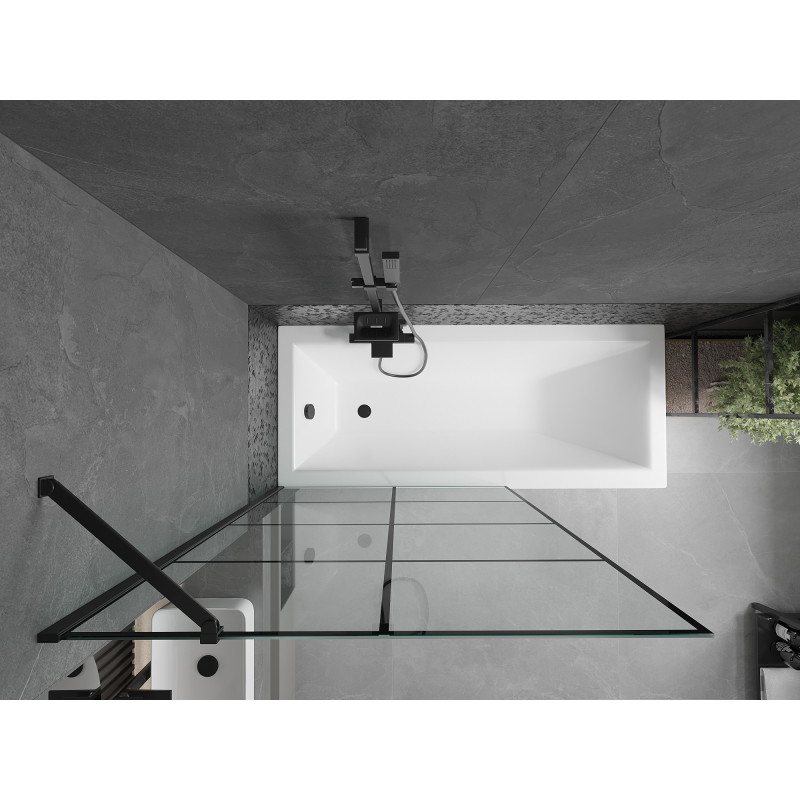 Mexen Cubik téglalap alakú kád 160 x 70 cm burkolattal és 1 szárnyú paravánnal 100 cm, fekete minta