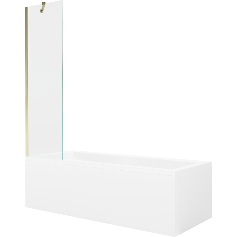 Mexen Cubik cadă dreptunghiulară 170 x 70 cm cu panou și paravan cu 1 canat 50 cm, transparent, auriu - 550317070X9505000050