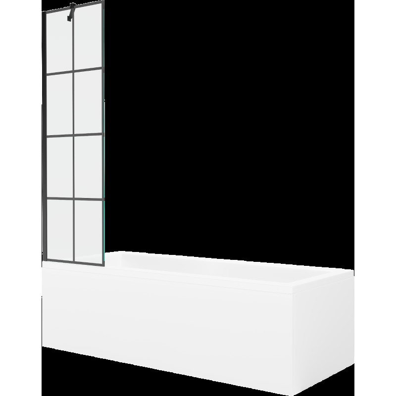 Mexen Cubik cadă dreptunghiulară de 170 x 70 cm cu panouri si paravan cu 1 aripă 50 cm, Model negru - 550317070X9505007077