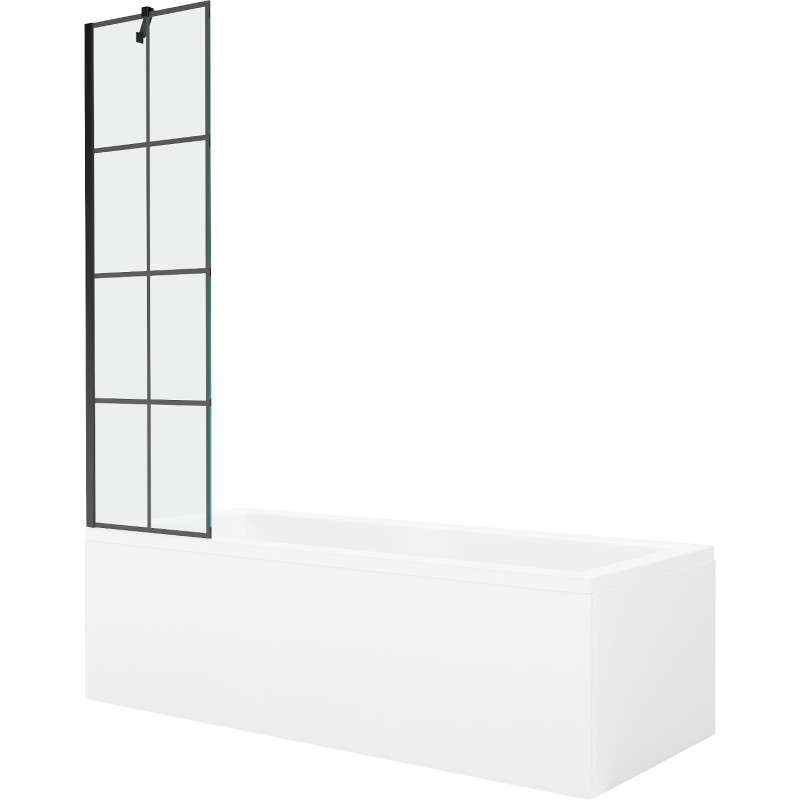 Mexen Cubik téglalap alakú kád 170 x 70 cm burkolattal és 1-szárnyú paravánnal 50 cm, fekete minta - 550317070X9505007077