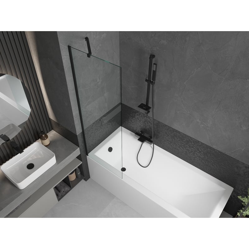 Mexen Cubik téglalap alakú kád 170 x 70 cm burkolattal és 1-szárnyú paravánnal 60 cm, átlátszó, fekete