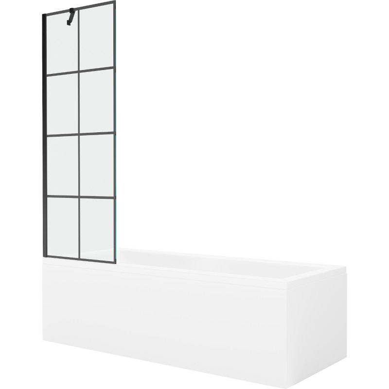 Mexen Cubik téglalap alakú fürdőkád 170 x 70 cm burkolattal és 1 szárnyú paravánnal 60 cm, fekete minta