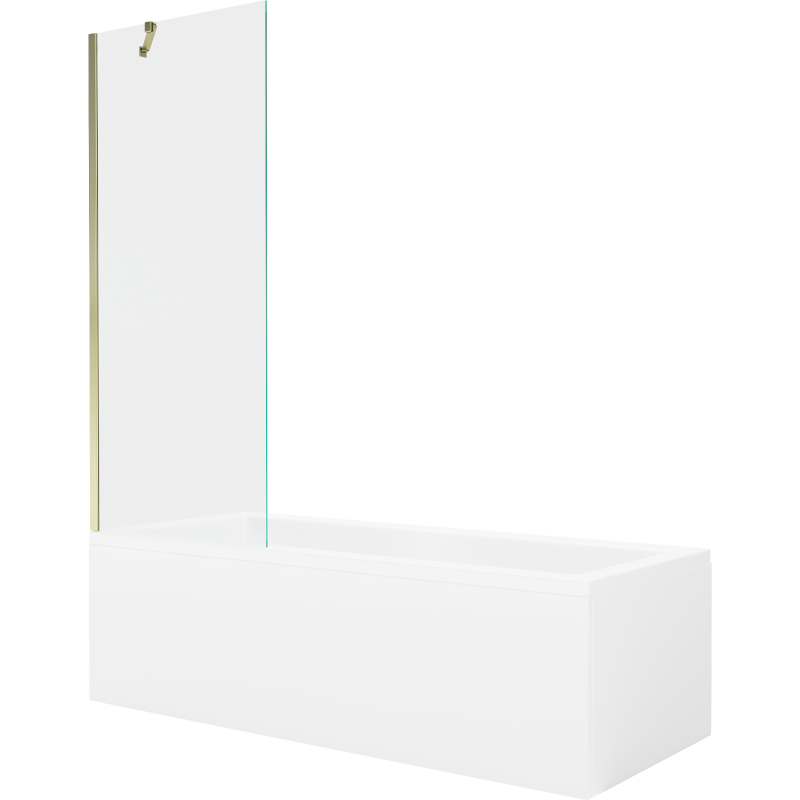 Mexen Cubik cadă dreptunghiulară 170 x 70 cm cu îmbrăcare și paravan cu 1 aripă 70 cm, transparent, auriu - 550317070X9507000050