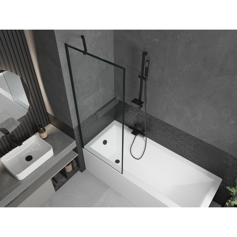 Mexen Cubik cadă dreptunghiulară 170 x 70 cm cu mască și paravan cu 1 canat 70 cm, model negru - 550317070X9507007070