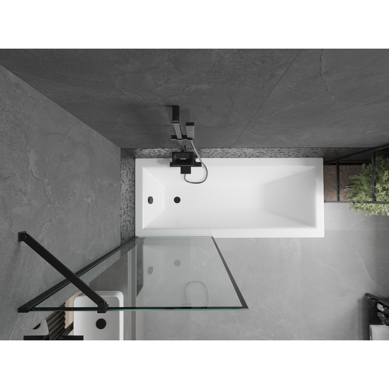 Mexen Cubik 170 x 70 cm-es téglalap alakú kád burkolattal és egyszárnyú paravánnal, fekete minta - 550317070X9507007070