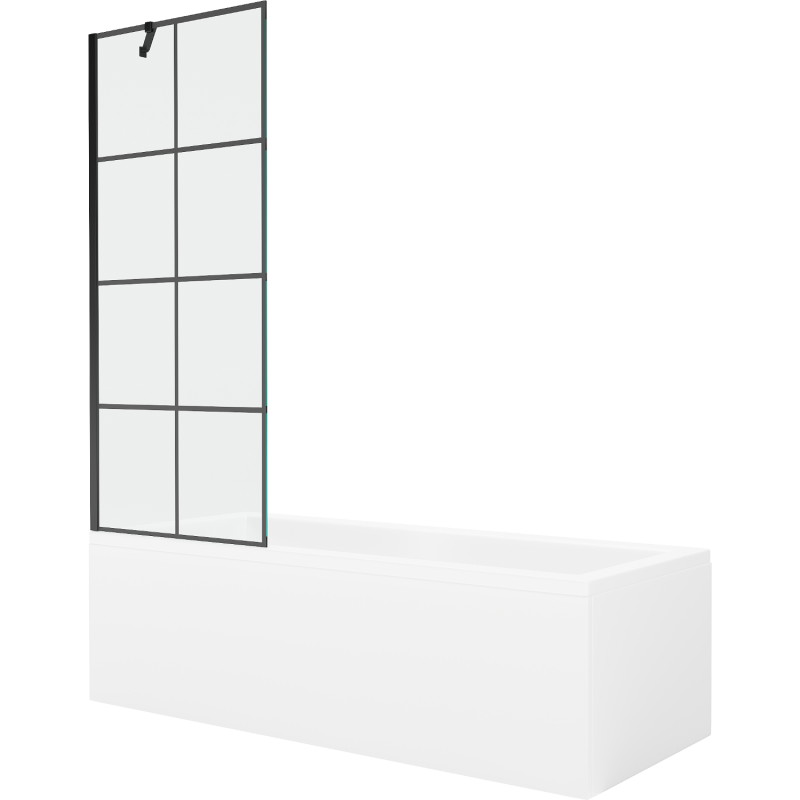 Mexen Cubik téglalap alakú kád 170 x 70 cm burkolattal és 1-szárnyas paravánnal 70 cm, fekete minta - 550317070X9507007077