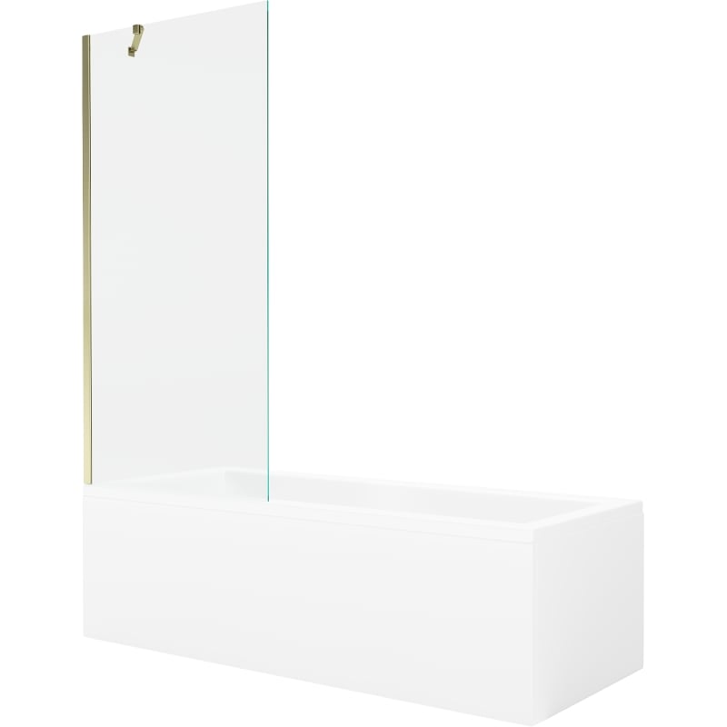 Mexen Cubik cadă dreptunghiulară 170 x 70 cm cu carcasă și paravan cu 1 aripă 80 cm, transparent, auriu