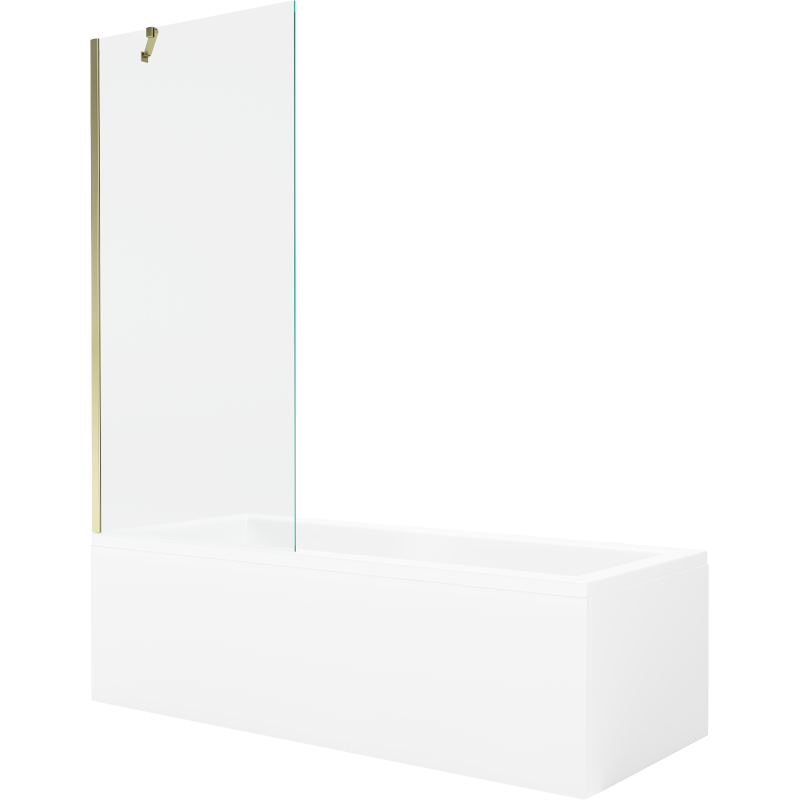 Mexen Cubik cadă dreptunghiulară 170 x 70 cm cu panou și paravan cu 1 ușă, 80 cm, transparent, auriu - 550317070X9508000050