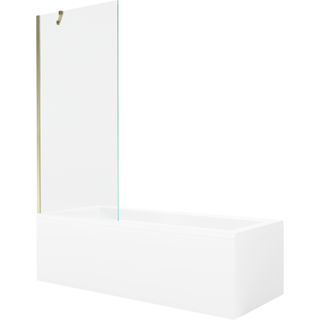 Mexen Cubik cadă dreptunghiulară 170 x 70 cm cu panou și paravan cu 1 ușă, 80 cm, transparent, auriu - 550317070X9508000050