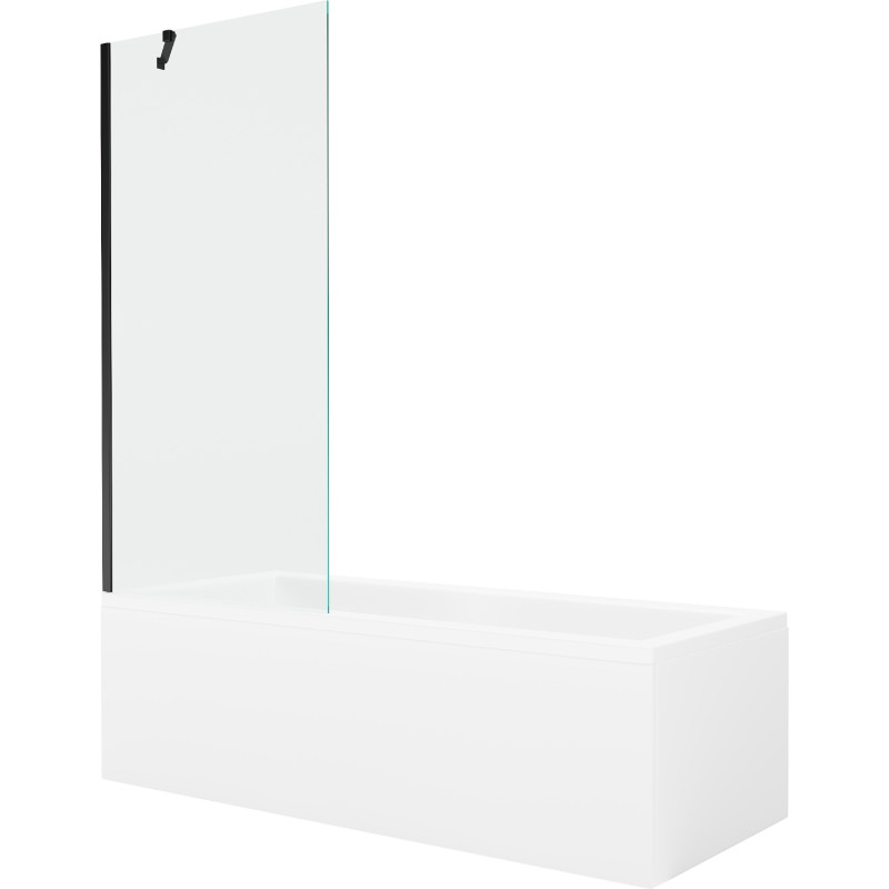 Mexen Cubik 170 x 70 cm-es téglalap alakú kád burkolattal és egy 1-szárnyú paravánnal, 80 cm, átlátszó, fekete
