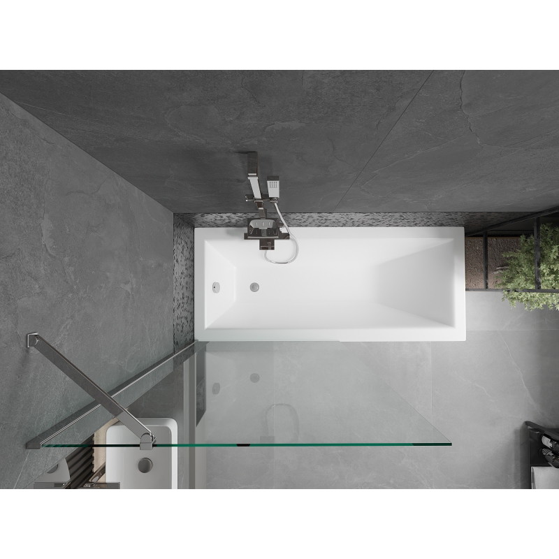 Mexen Cubik téglalap alakú kád 170 x 70 cm burkolattal és 1 szárnyú paravánnal 90 cm, átlátszó, króm
