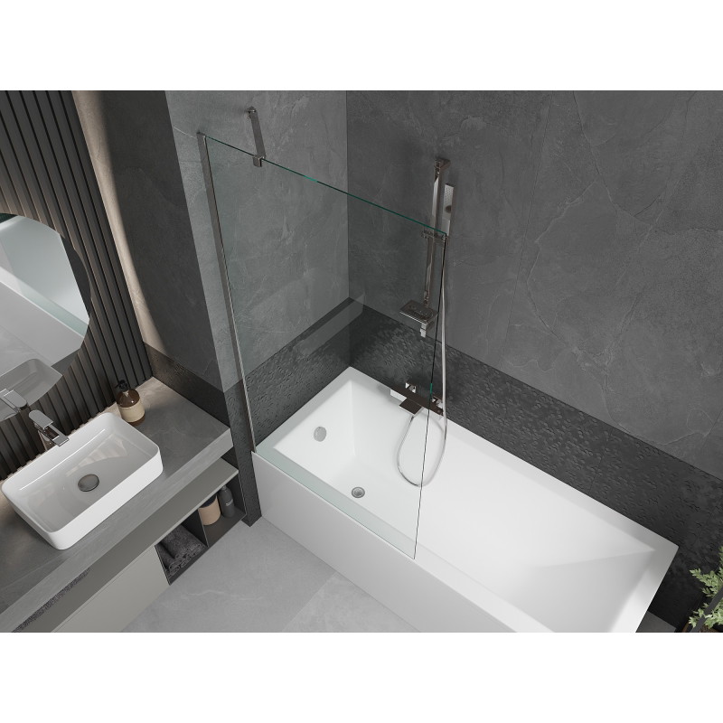 Mexen Cubik cadă dreptunghiulară 170 x 70 cm cu carcasă și paravan cu 1 canat 90 cm, transparent, crom