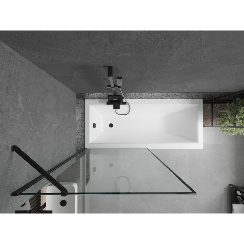 Mexen Cubik cadă dreptunghiulară 170 x 70 cm cu panou și paravan cu 1 canat 90 cm, model negru - 550317070X9509007070