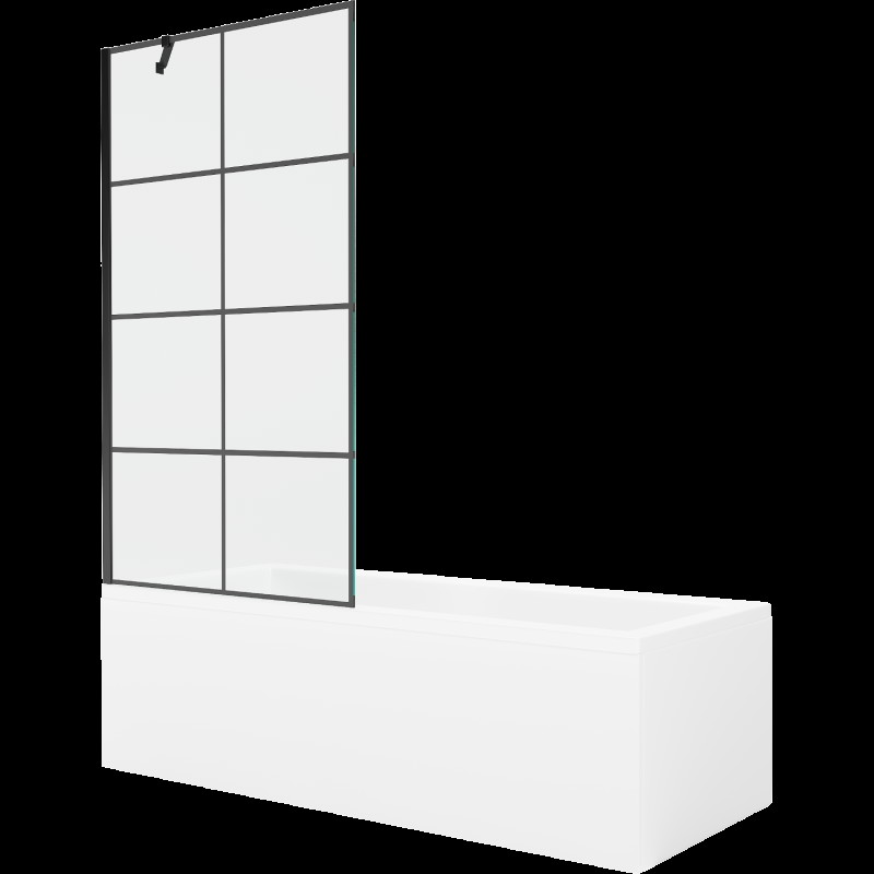 Mexen Cubik cadă dreptunghiulară de 170 x 70 cm cu panouri si paravan cu 1 aripă 90 cm, Model negru - 550317070X9509007077