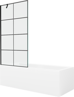 Mexen Cubik téglalap alakú kád 170 x 70 cm burkolattal és 1-szárnyú 90 cm-es paravánnal, fekete minta